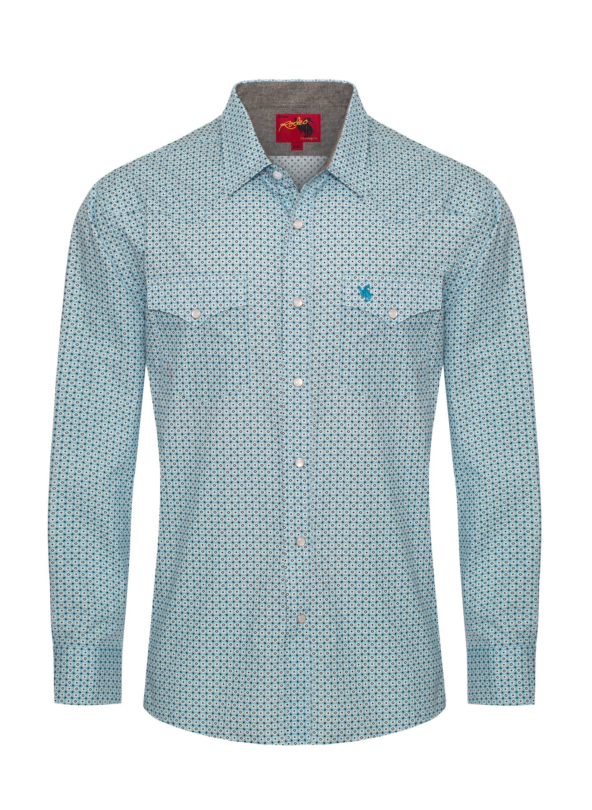 Men's Western Pearl Snap Print Shirt-PS100L-1081