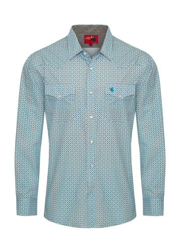 Men's Western Pearl Snap Print Shirt-PS100L-1081