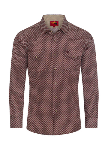 Men's Western Pearl Snap Print Shirt-PS100L-1083