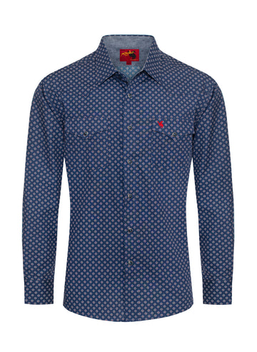 Men's Western Pearl Snap Print Shirt-PS100L-1084