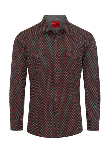 Men's Western Pearl Snap Print Shirt-PS100L-1085