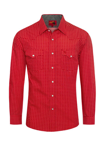Men's Western Pearl Snap Print Shirt-PS100L-1086
