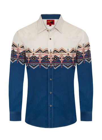 Men's Western Pearl Snap Print Shirt-PS100L-1087
