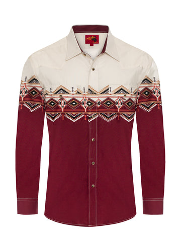 Men's Western Pearl Snap Print Shirt-PS100L-1088