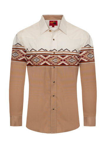 Men's Western Pearl Snap Print Shirt-PS100L-1089