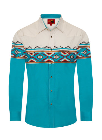 Men's Western Pearl Snap Print Shirt-PS100L-1090