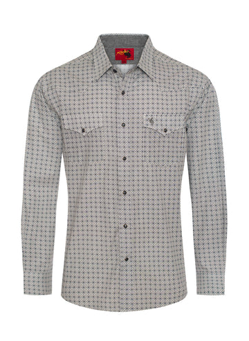 Men's Western Pearl Snap Print Shirt-PS100L-1108