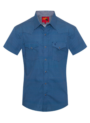 Men's Short Sleeve Pearl Snap Print Shirt-PS100S-1093