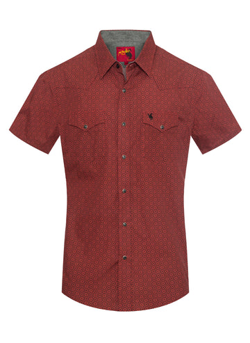 Men's Short Sleeve Pearl Snap Print Shirt-PS100S-1096