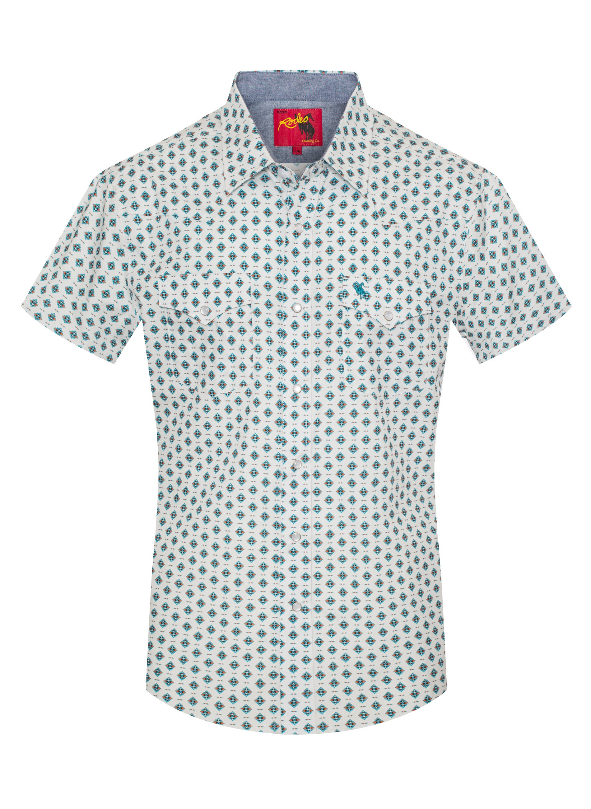 Men's Short Sleeve Pearl Snap Print Shirt-PS100S-1097