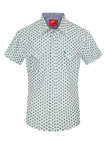 Men's Short Sleeve Pearl Snap Print Shirt-PS100S-1097