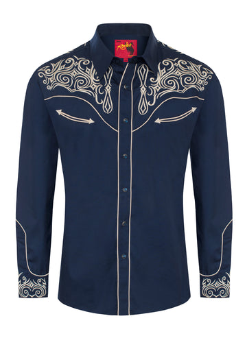 Men's Western Cowboy Embroidery Shirt-PS500L-EC-569