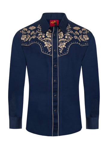 Men's Western Cowboy Embroidery Shirt-PS500D-1007 - Rodeo Clothing wholesale 