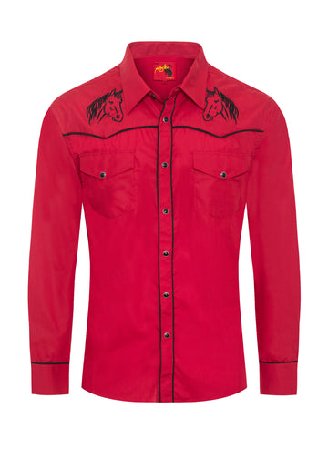 Men's Poly/Cotton L/S Horse Embroidery Western Shirts-PS560L-502 - Rodeo Clothing wholesale 