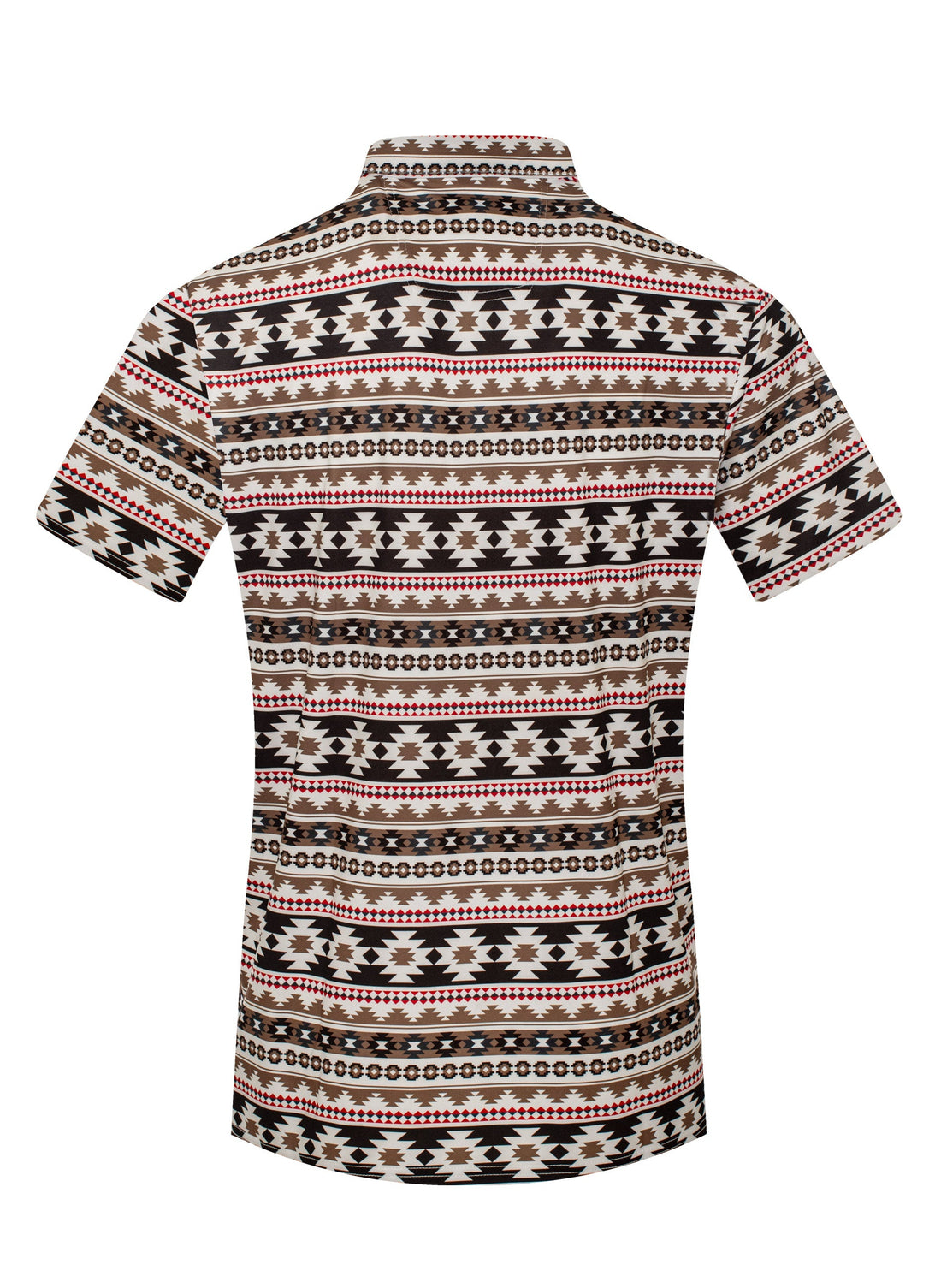 Patterned shirt with a geometric design on a white background