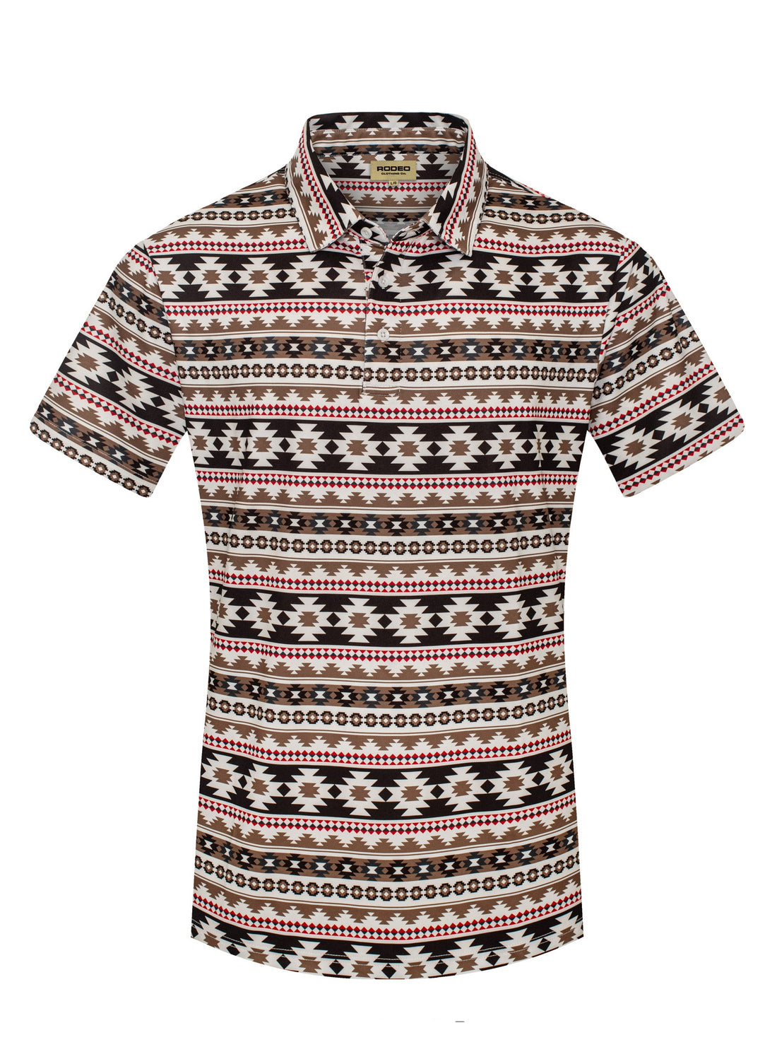 Patterned shirt with a geometric design on a white background