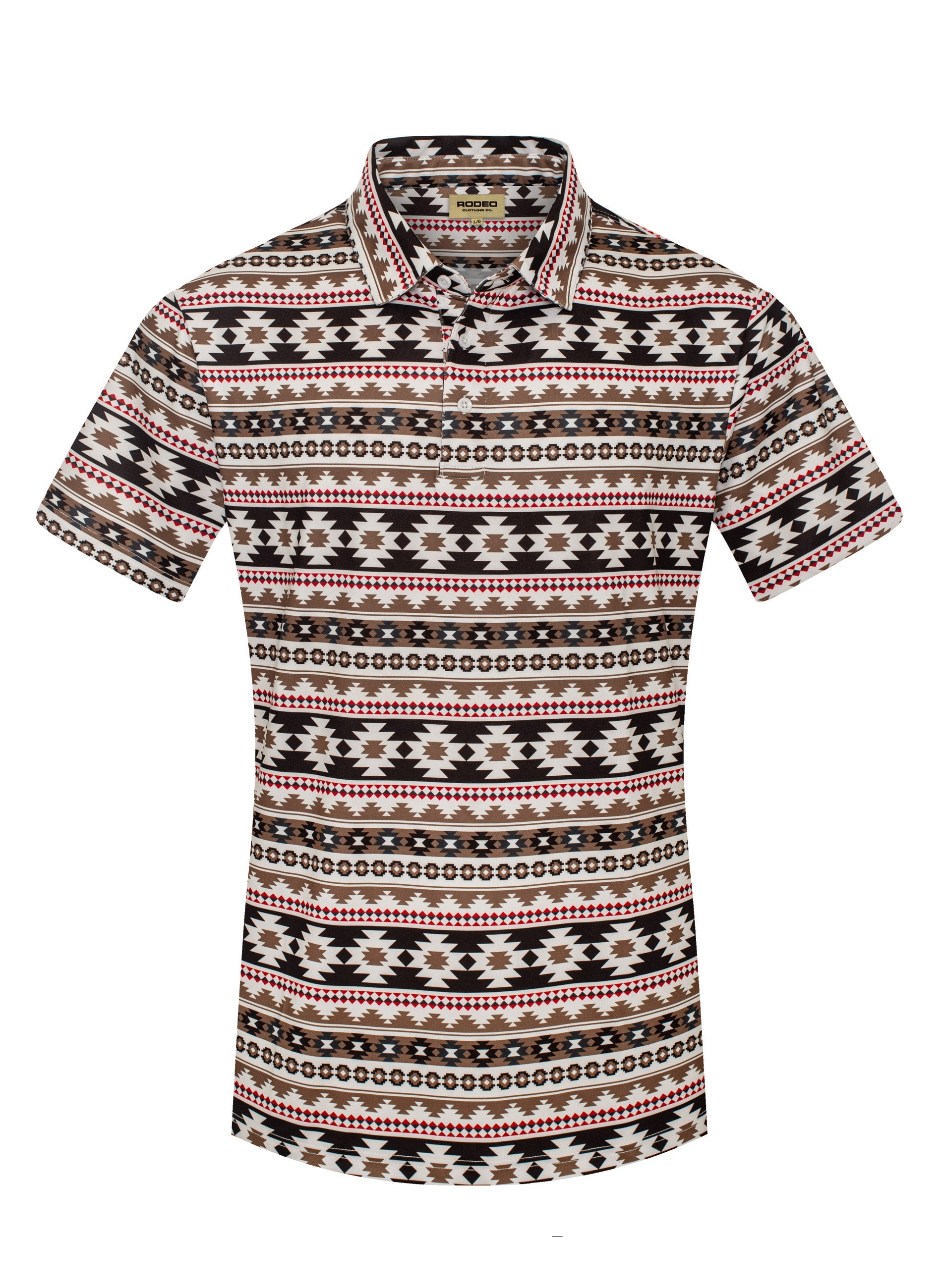 Patterned shirt with a geometric design on a white background