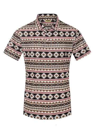 Patterned shirt with a geometric design on a white background