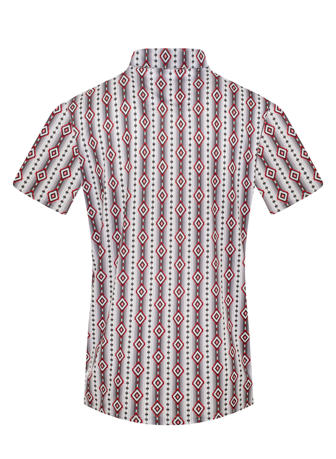 Short-sleeve shirt with a geometric pattern on a white background