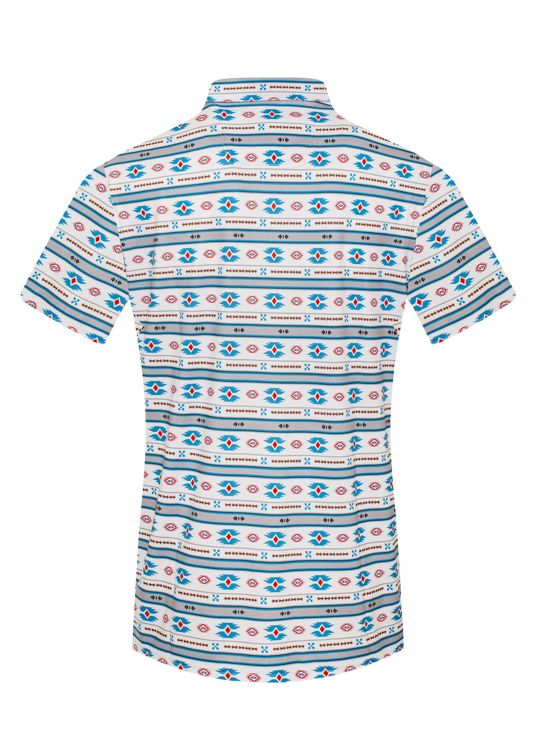 Patterned shirt with a brand logo on a white background