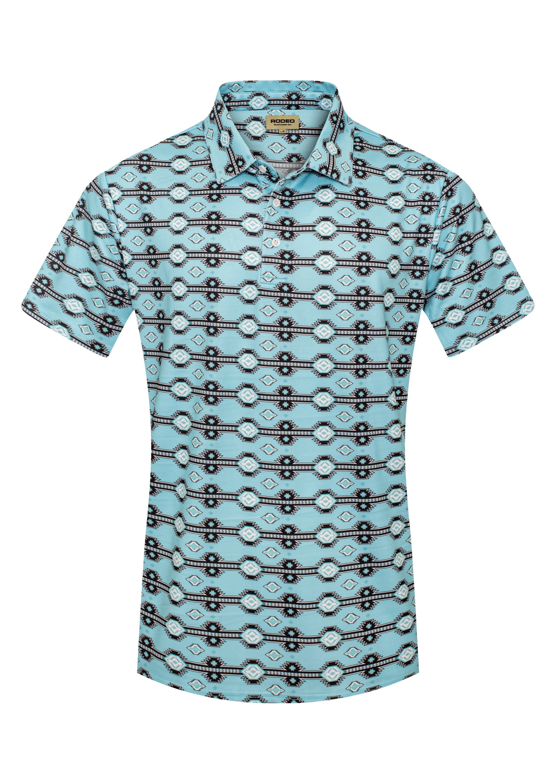 Light blue shirt with pattern on a white background