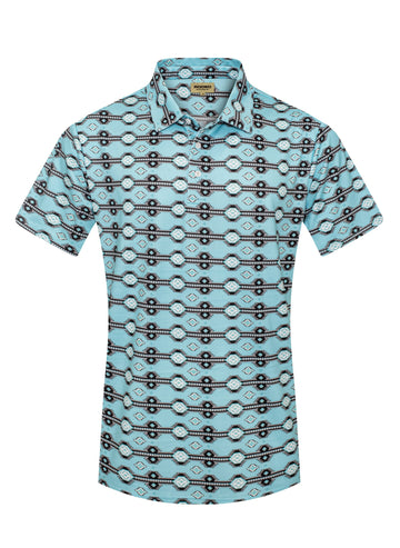Light blue shirt with pattern on a white background