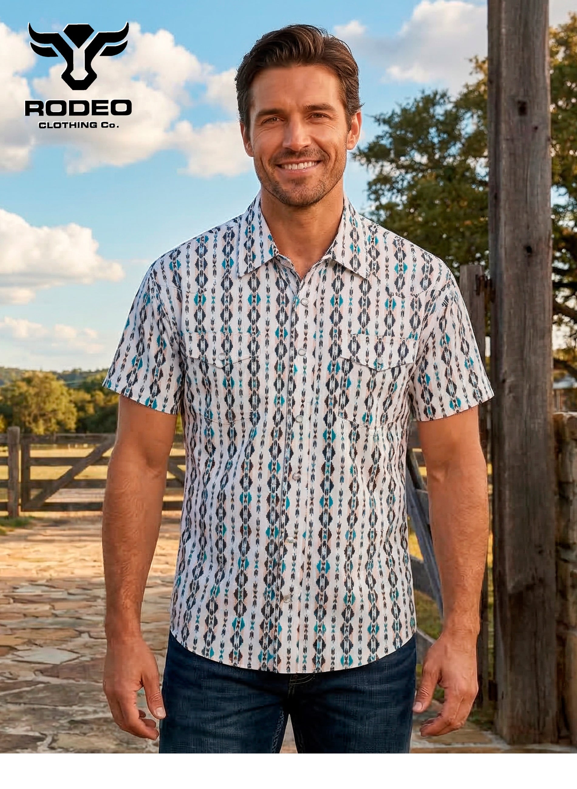 Men’s UPF 50+ Sun Protection Short Sleeve Western Shirt-RT101S-1052