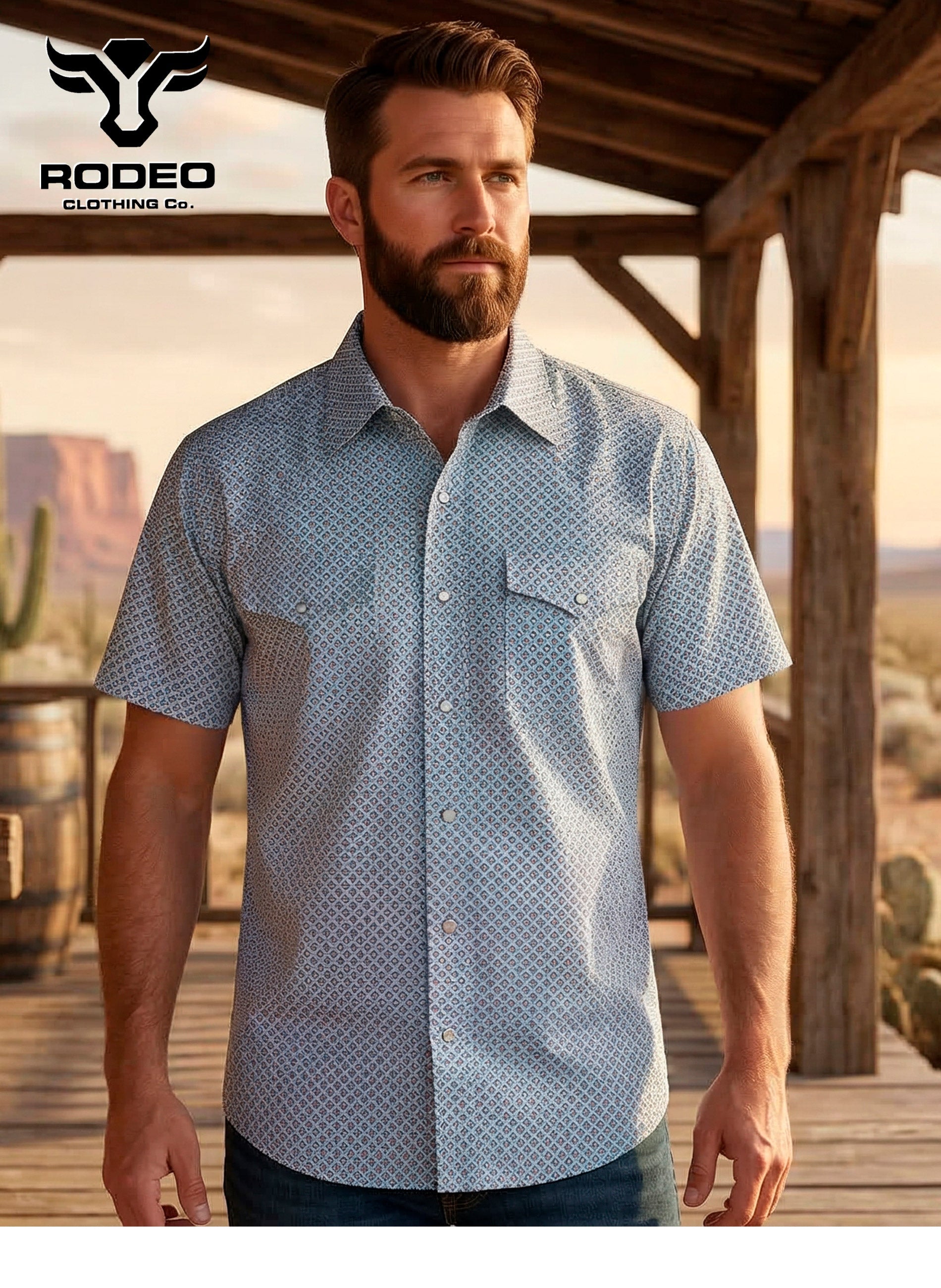 Men’s UPF 50+ Sun Protection Short Sleeve Western Shirt-RT101S-1105