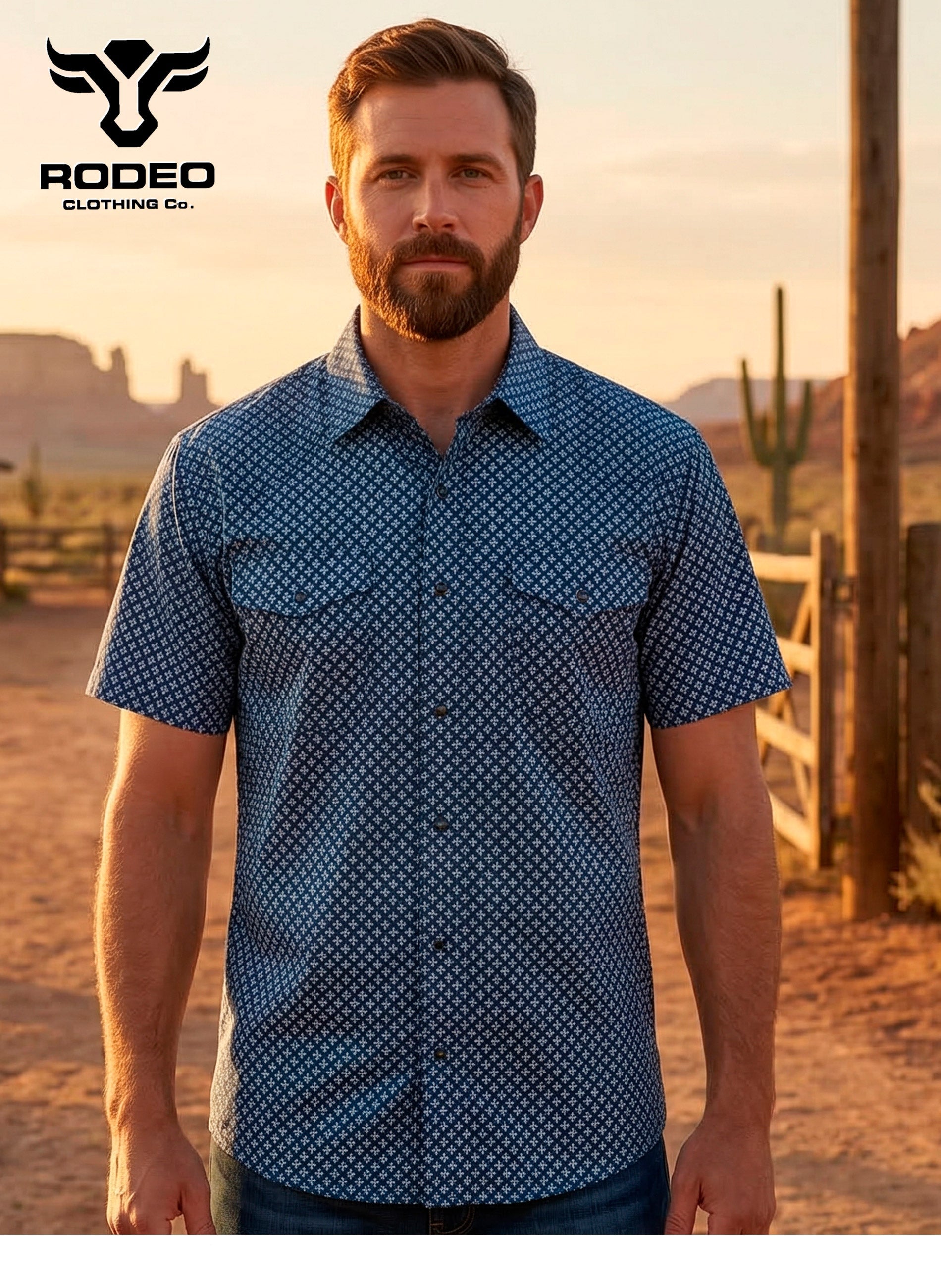 Men’s UPF 50+ Sun Protection Short Sleeve Western Shirt-RT101S-1109