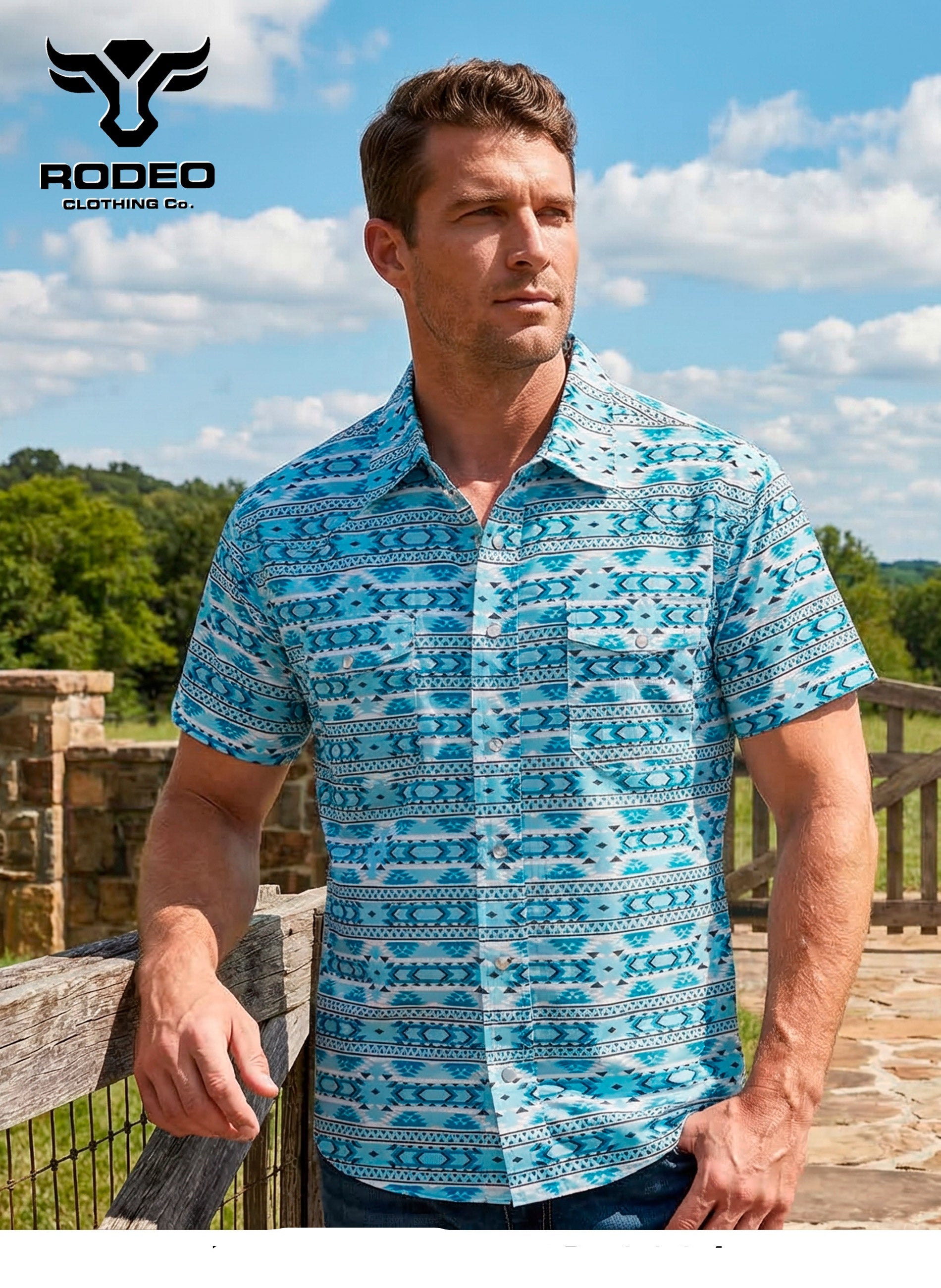Men’s UPF 50+ Sun Protection Short Sleeve Western Shirt-RT101S-1124