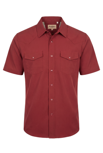 Men’s UPF 50+ Sun Protection Short Sleeve Western Shirt-RT102S-BURGUNDY