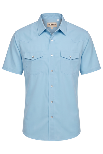 Men’s UPF 50+ Sun Protection Short Sleeve Western Shirt-RT102S-LTBLUE