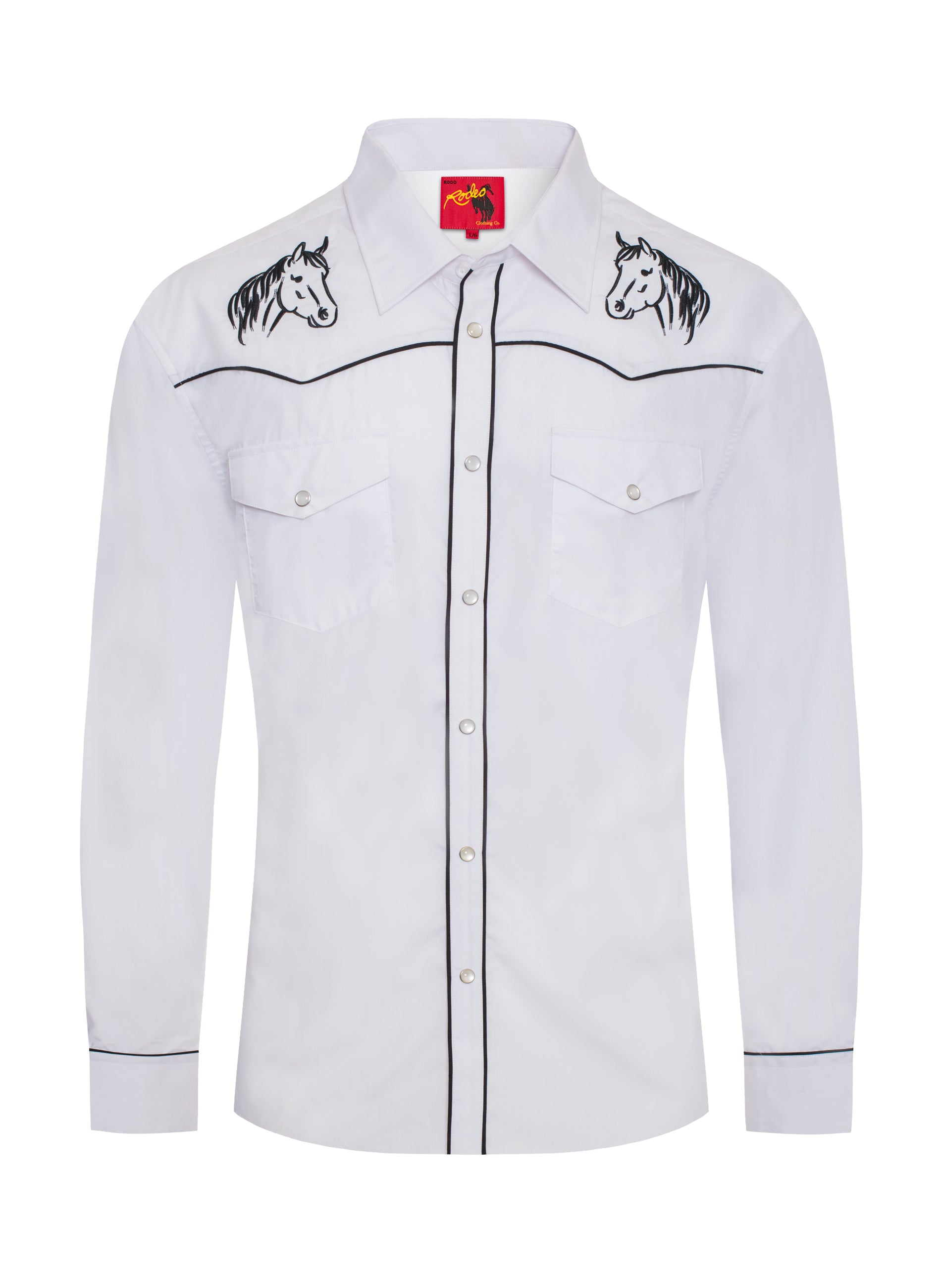 Men's Poly/Cotton L/S Horse Embroidery Western Shirts-PS560L-501 - Rodeo Clothing wholesale 