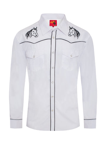 Men's Poly/Cotton L/S Horse Embroidery Western Shirts-PS560L-501 - Rodeo Clothing wholesale 
