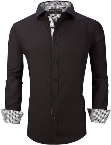Calvetti Mens Dress Shirts Wrinkle Free Regular Long Sleeve Shirts-BLACK - Rodeo Clothing wholesale 
