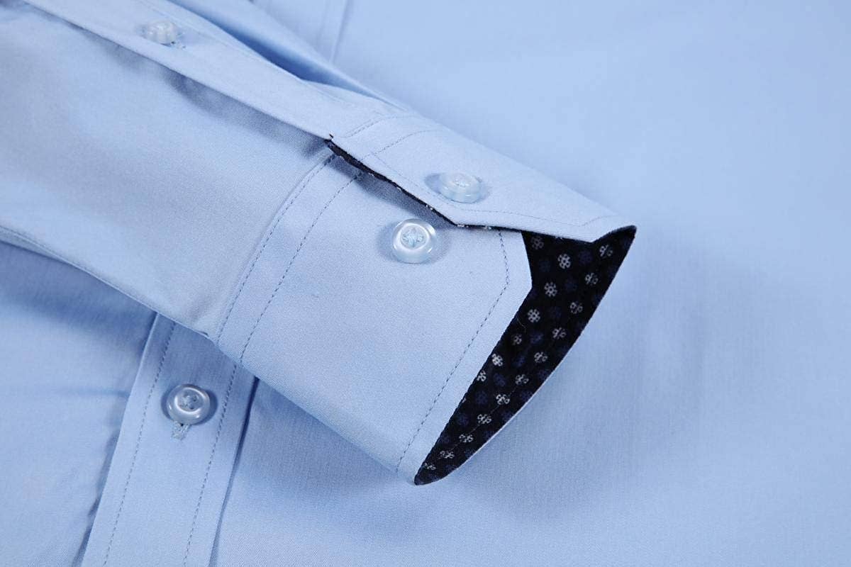 Calvetti Mens Dress Shirts Wrinkle Free Regular Long Sleeve Shirts-LIGHT BLUE - Rodeo Clothing wholesale 