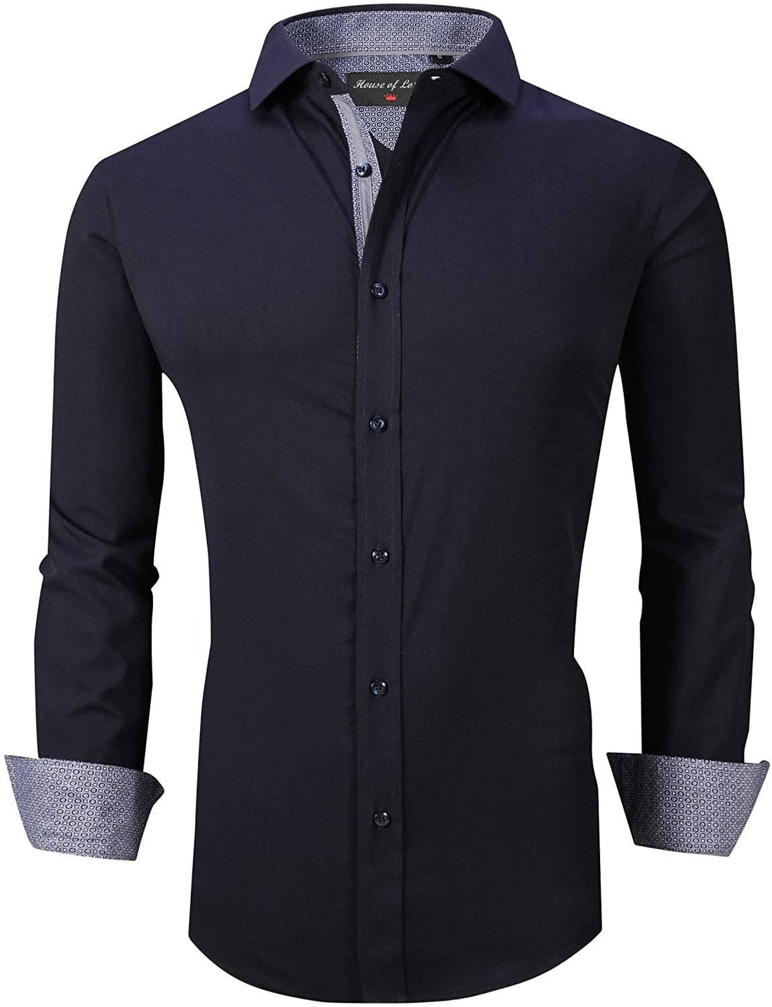 Calvetti Mens Dress Shirts Wrinkle Free Regular Long Sleeve Shirts-NAVY - Rodeo Clothing wholesale 
