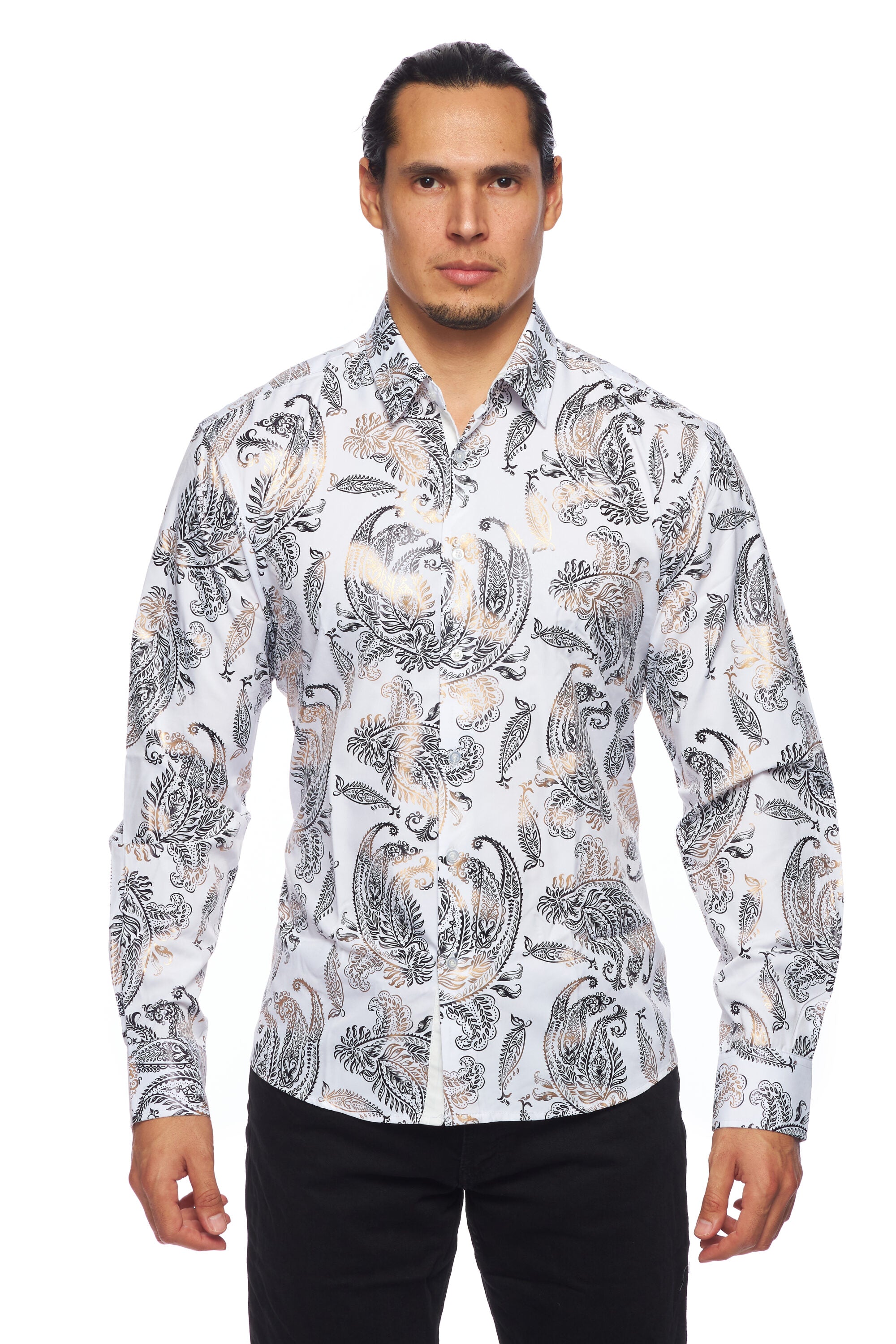Mens Luxury Brand Printed Silk Like Shirts-HLS2002L-525 - Rodeo Clothing wholesale 