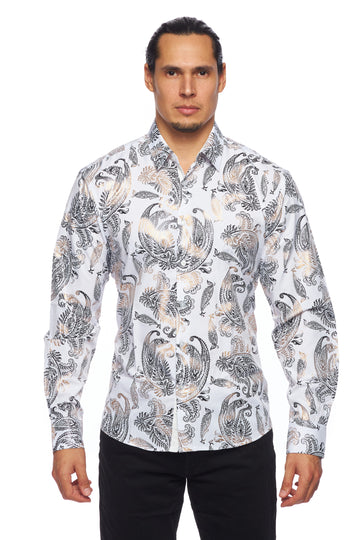 Mens Luxury Brand Printed Silk Like Shirts-HLS2002L-525 - Rodeo Clothing wholesale 