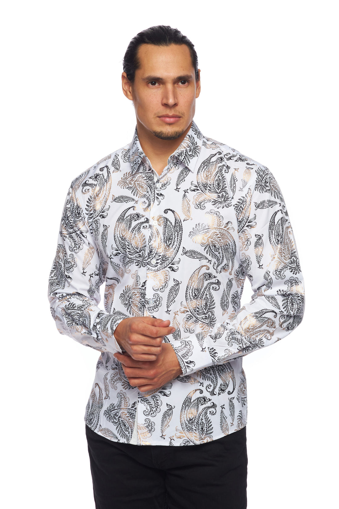Mens Luxury Brand Printed Silk Like Shirts-HLS2002L-525 - Rodeo Clothing wholesale 