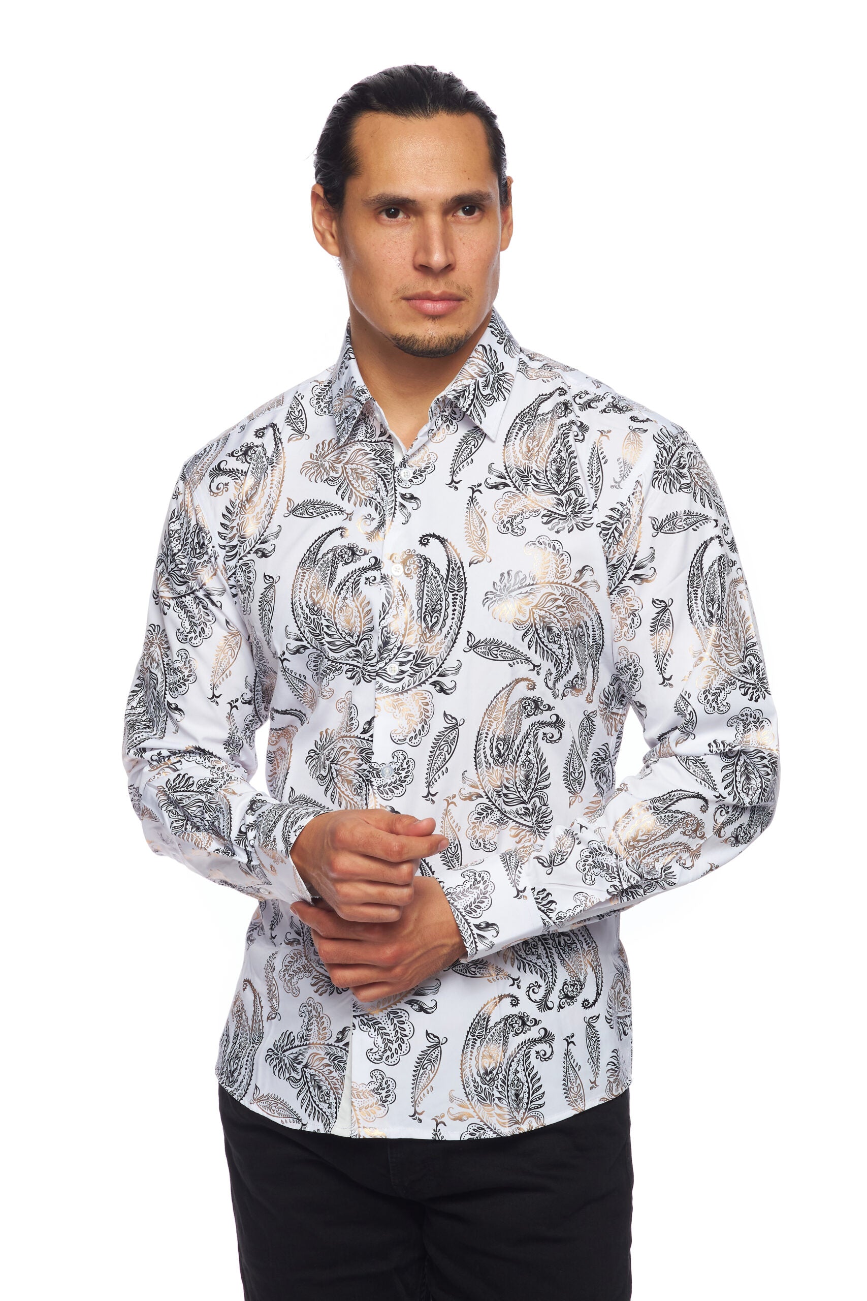 Mens Luxury Brand Printed Silk Like Shirts-HLS2002L-525 - Rodeo Clothing wholesale 