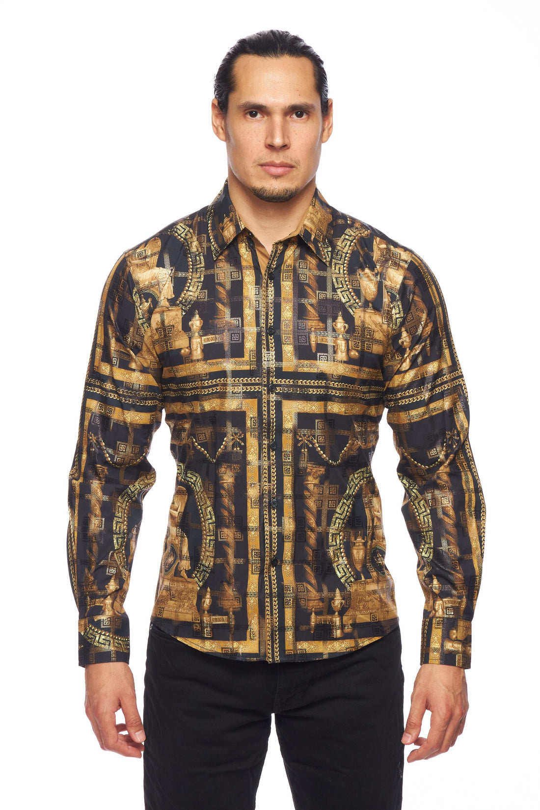 Mens Luxury Brand Printed Silk Like Shirts-HLS2002L-530 - Rodeo Clothing wholesale 
