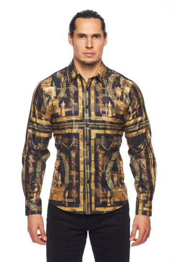 Mens Luxury Brand Printed Silk Like Shirts-HLS2002L-530 - Rodeo Clothing wholesale 
