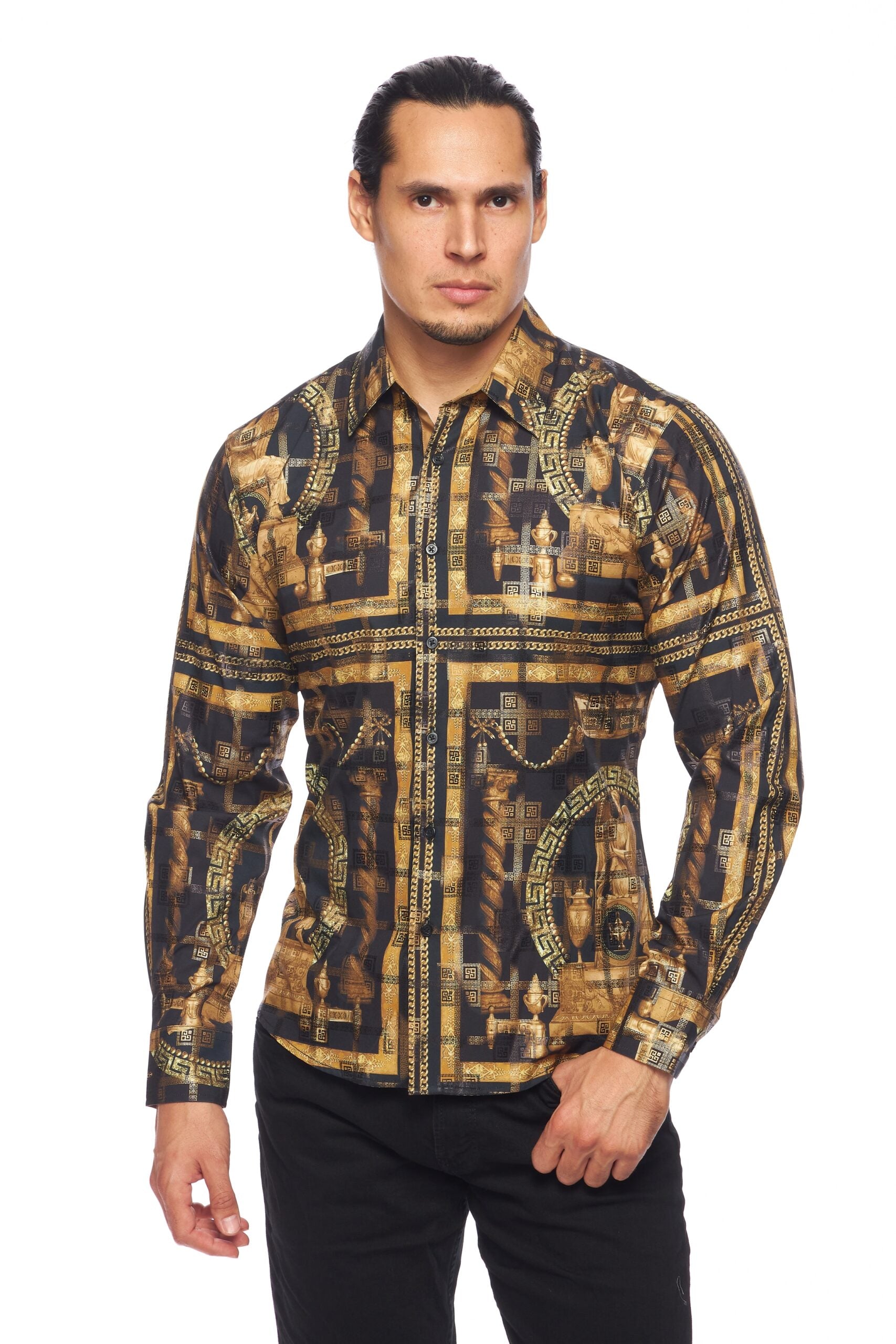 Mens Luxury Brand Printed Silk Like Shirts-HLS2002L-530 - Rodeo Clothing wholesale 