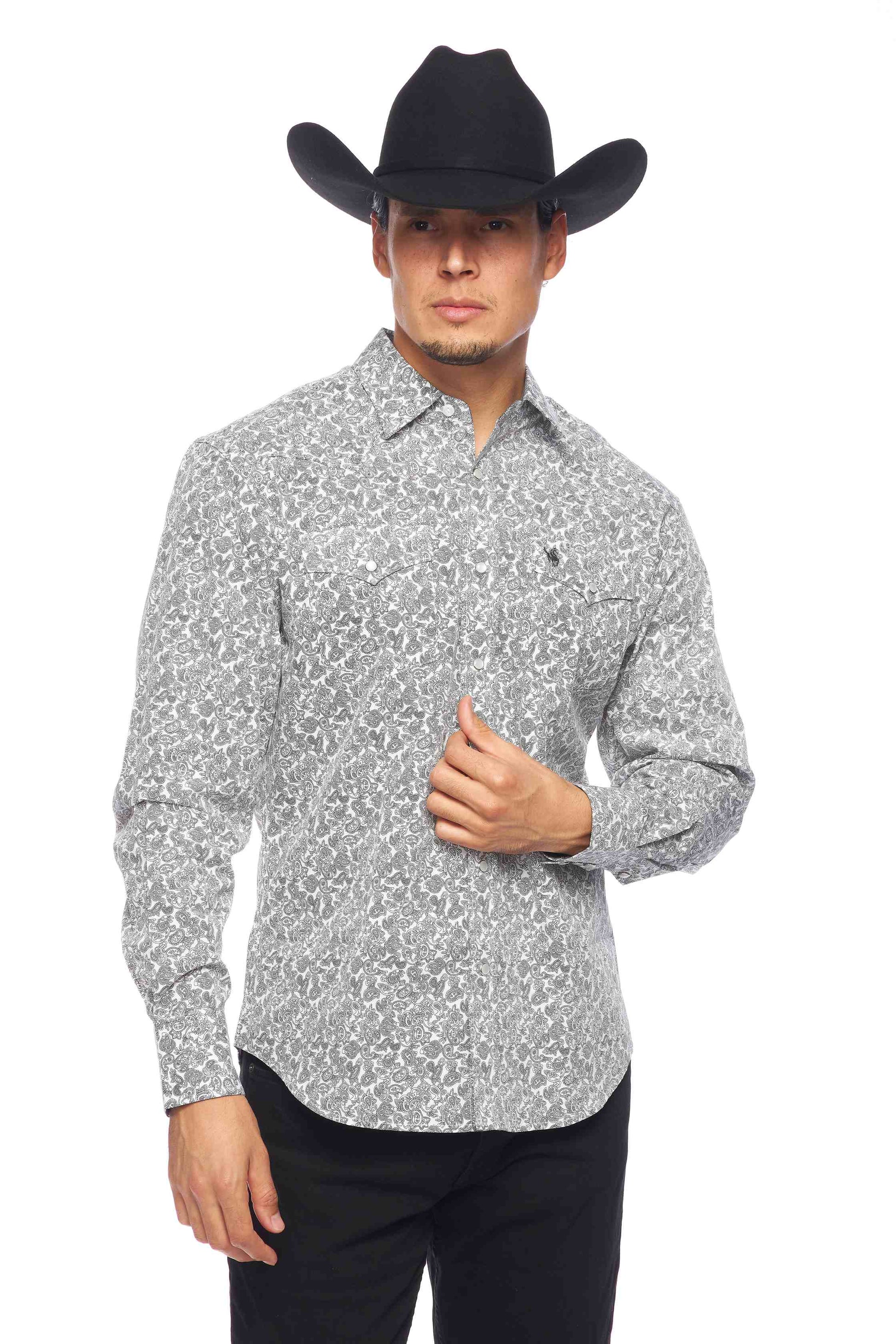 Men's Western Pearl Snap Print Shirt-PS100L-171 - Rodeo Clothing wholesale 