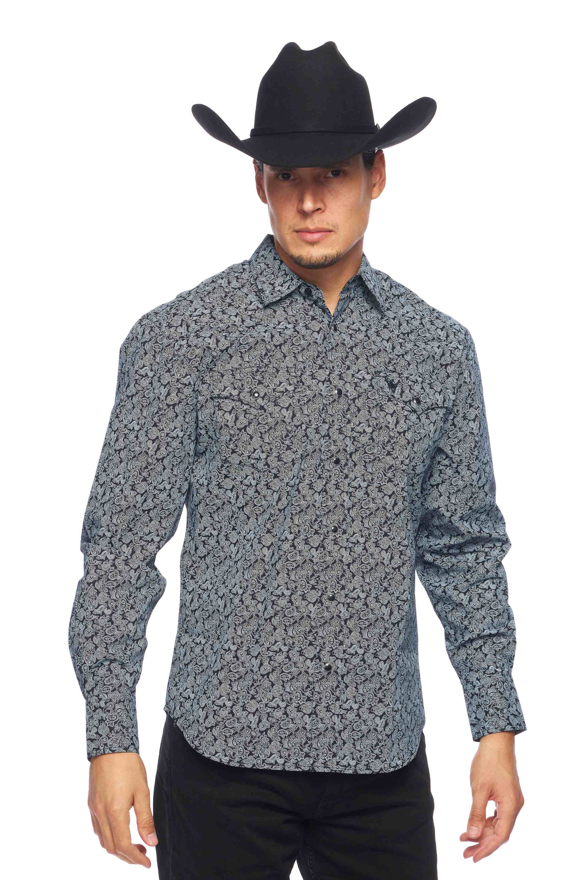 Men's Western Pearl Snap Print Shirt-PS100L-170 - Rodeo Clothing wholesale 