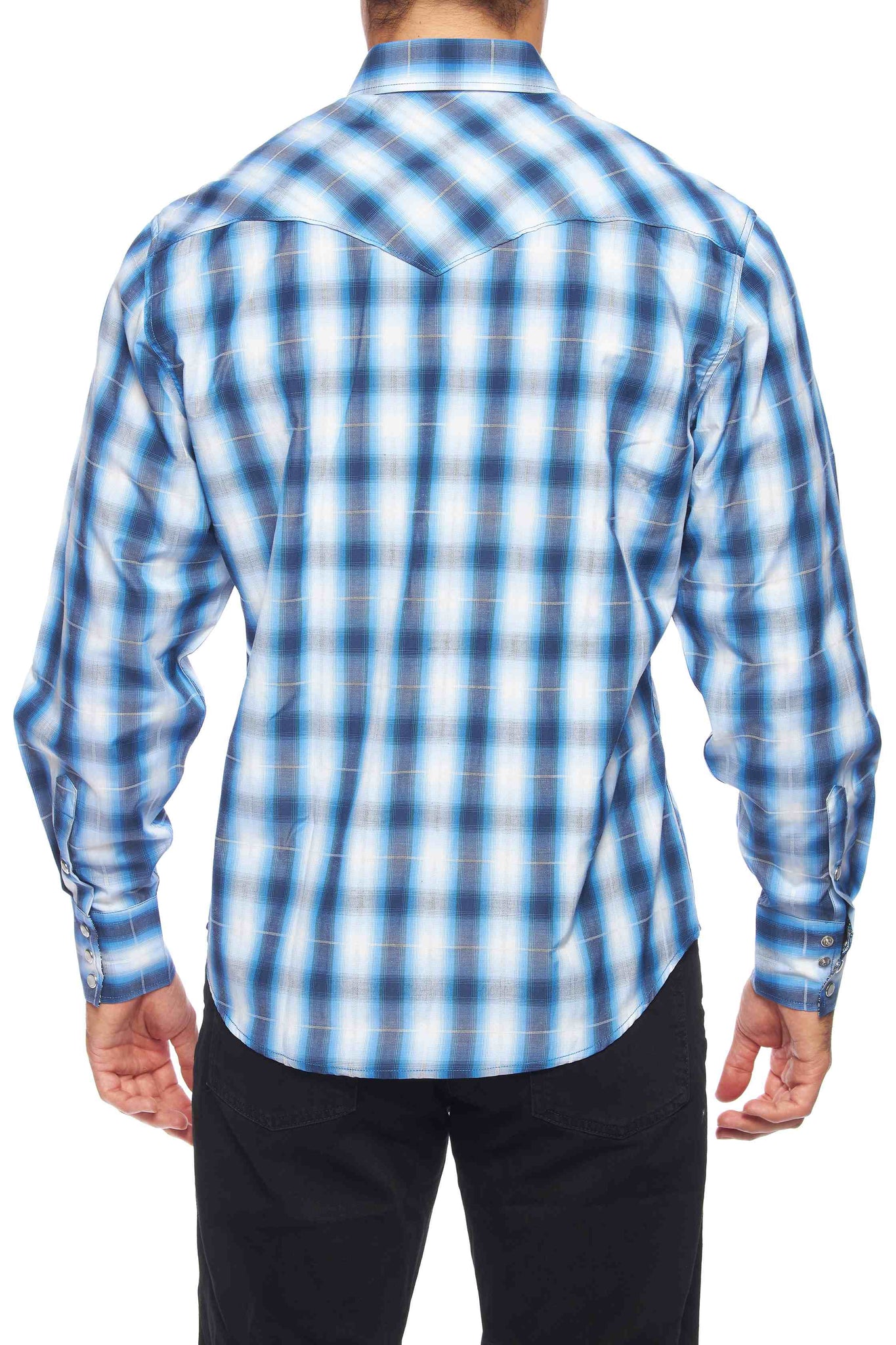 Men's Western Long Sleeve Pearl Snap Plaid Shirt-PS400-461