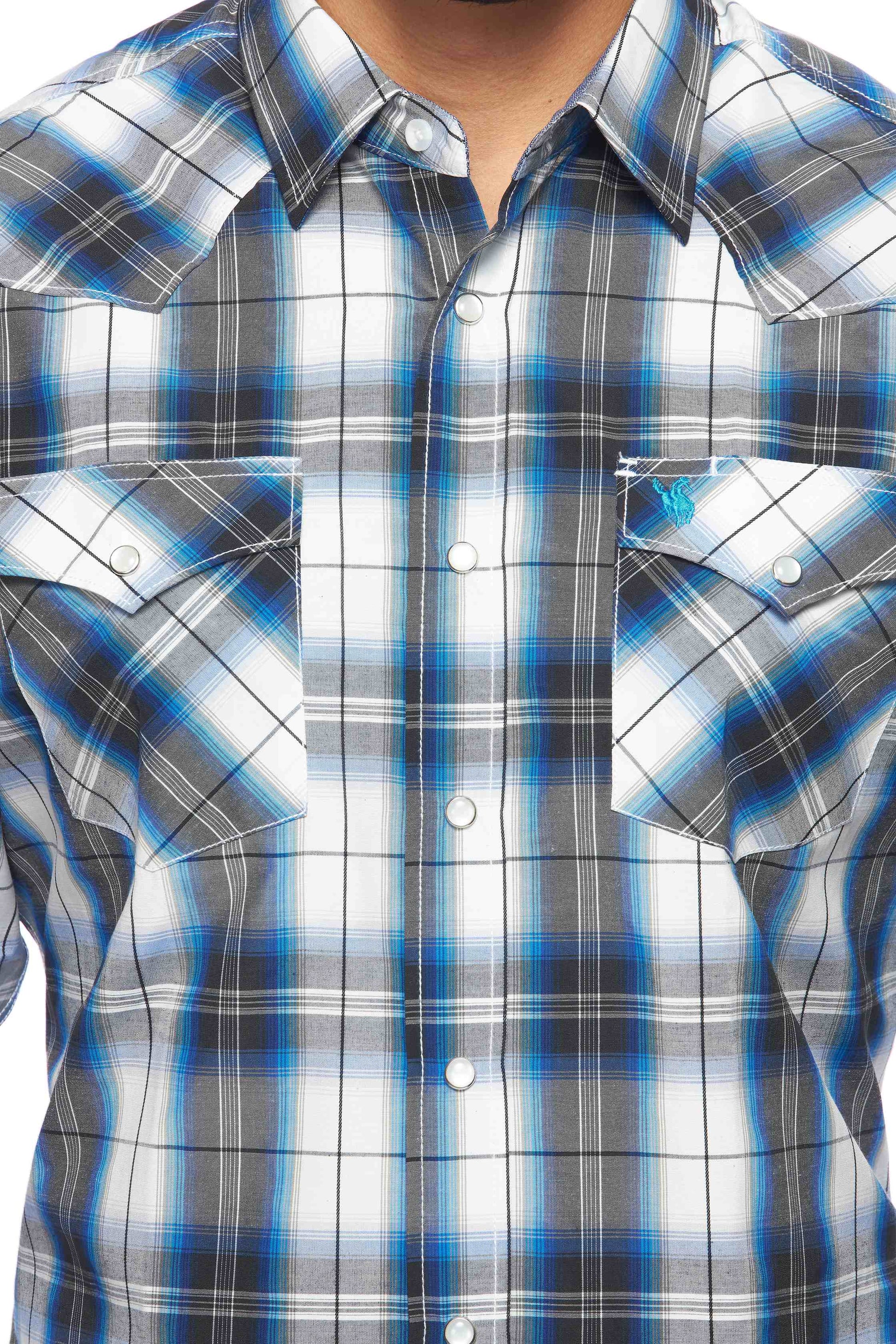 Men's Western Long Sleeve Pearl Snap Plaid Shirt-PS400-471 - Rodeo Clothing wholesale 