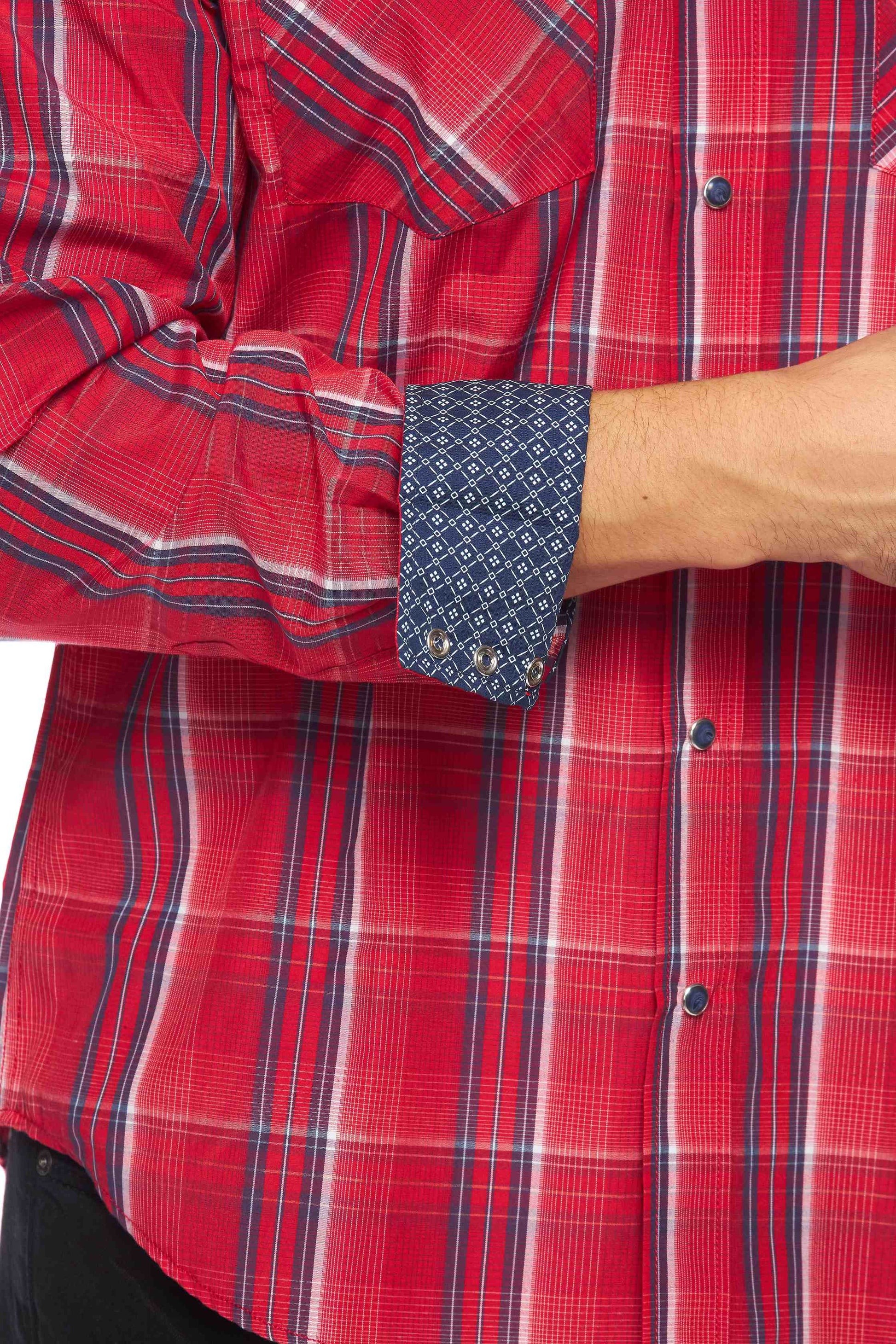 Men's Western Long Sleeve Pearl Snap Plaid Shirt-PS400-407 - Rodeo Clothing wholesale 