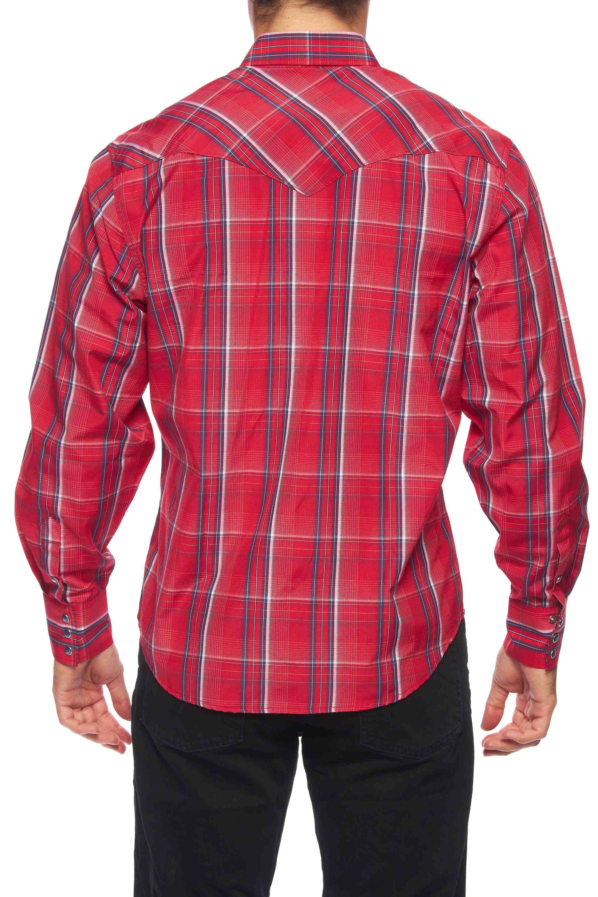 Men's Western Long Sleeve Pearl Snap Plaid Shirt-PS400-407 - Rodeo Clothing wholesale 